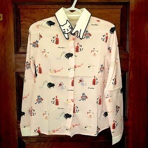 NWOT Musical Cats with Cat Collar Top/Blouse - Sz MED - Ylim Studio Miss Patina